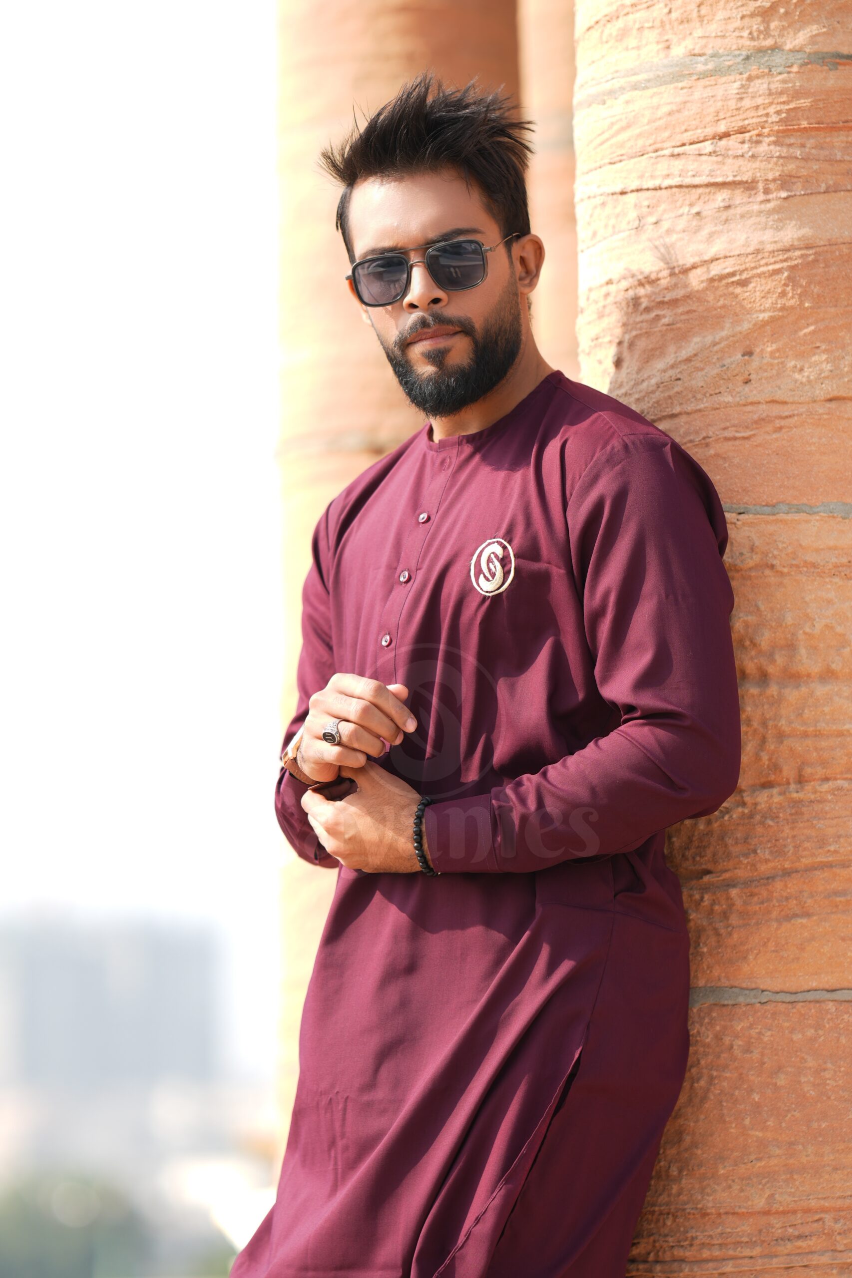 Men's Magenta Purple Unstitched Kurta Shalwar view 2